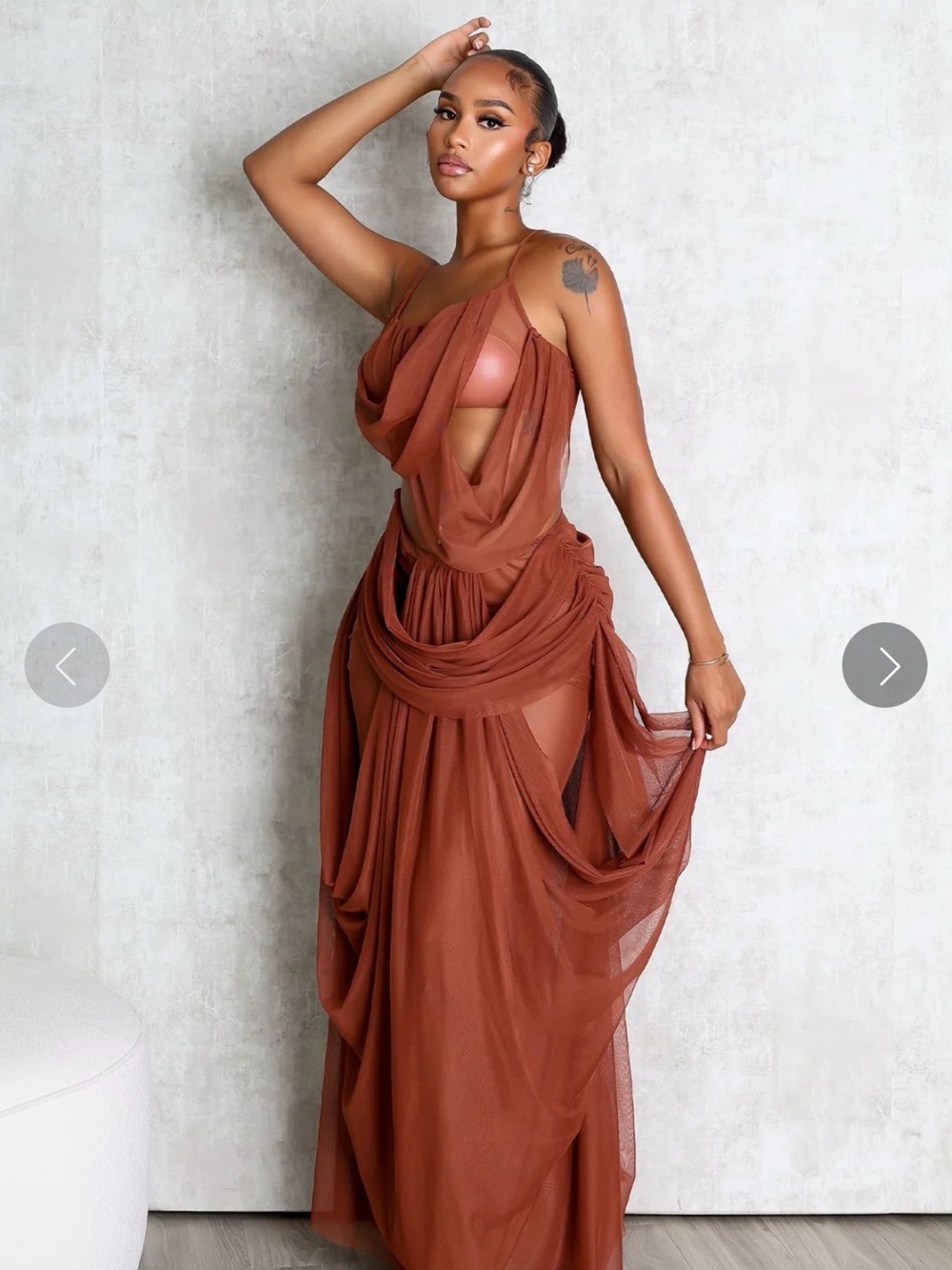 Elegant Draped Maxi Dress in Rust
